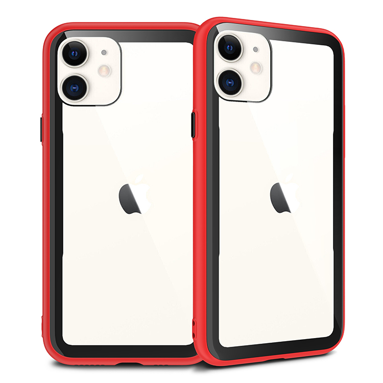 iPHONE 11 (6.1in) Clear Slim Matte Hybrid Bumper Case (Red Black)